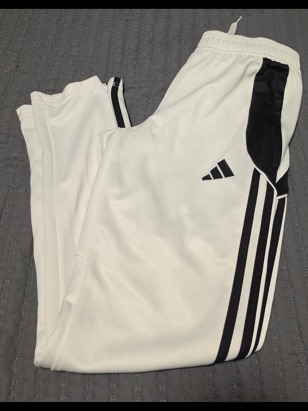 adidas White and Black Three-Stripe Kids Joggers